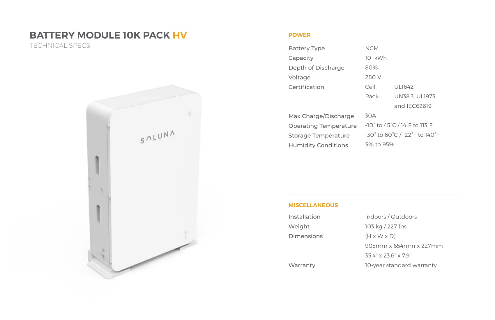 Soluna Battery Module 10K Pack HV